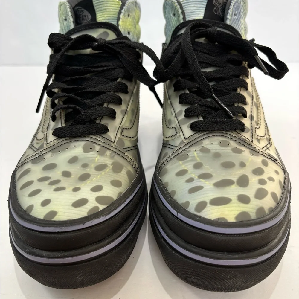 Vans Comfy Cush Platform Blue Green Corduroy & Clear Cheetah High Top Sneakers 6